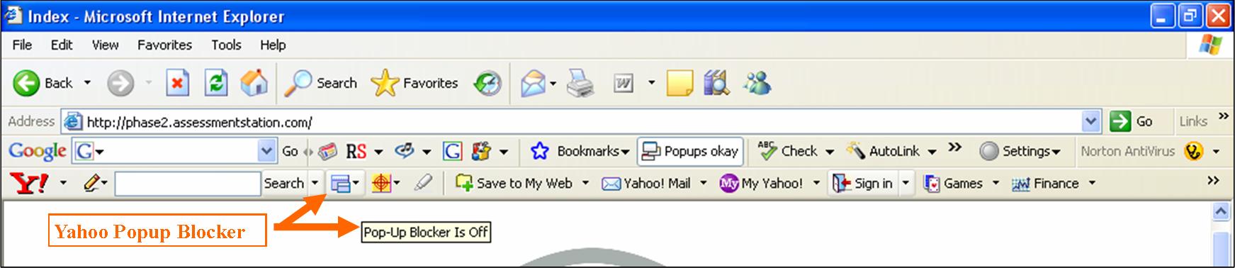 the Popup Blocker Button.